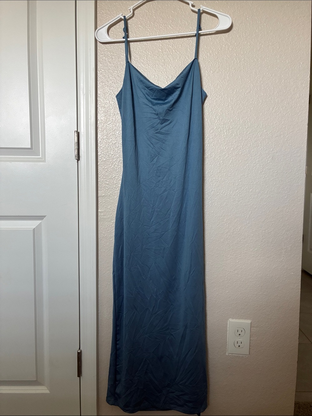 Blue Slip Maxi Dress with Cowl Neckline